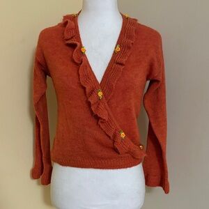 TACH Rust V-Neck Sweater with Floral Accents M